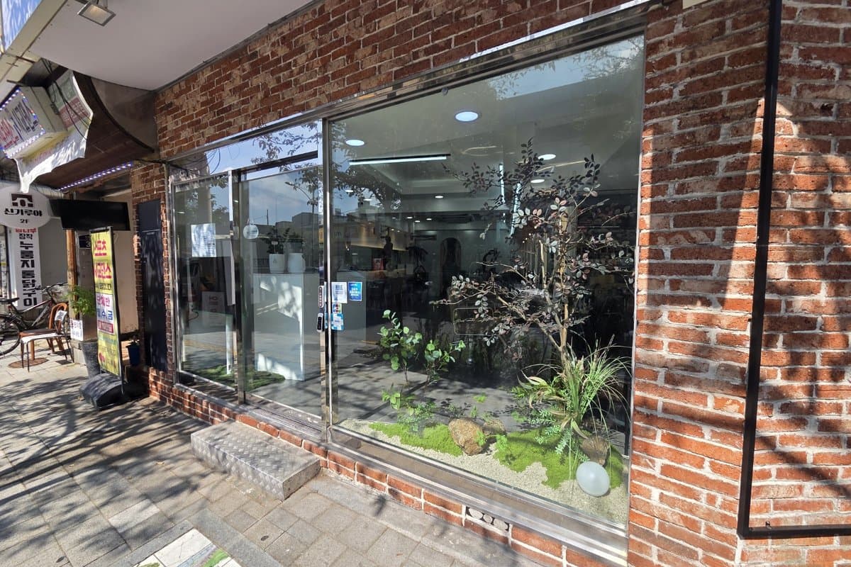 박준뷰티랩 성수점 통유리창과 작은 정원